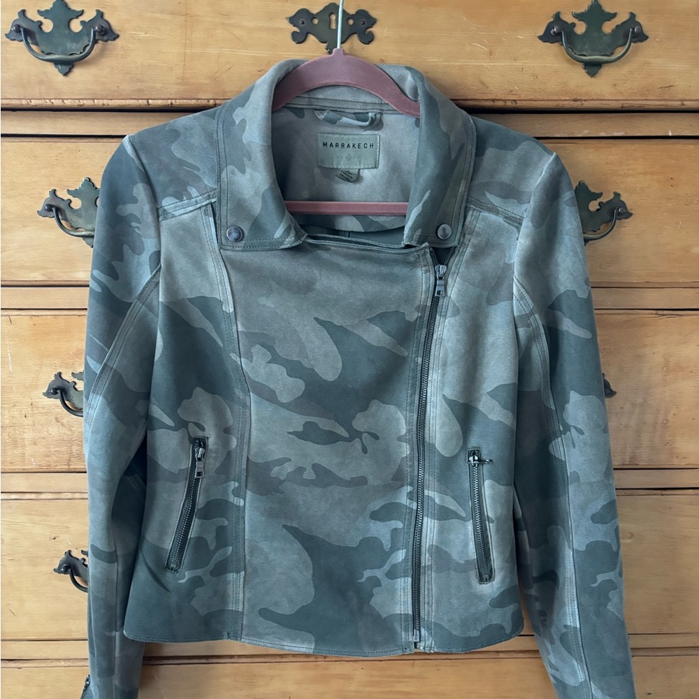 Suede camo moto jacket women’s size S